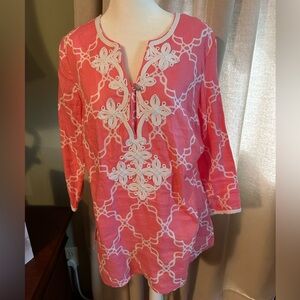100% Linen Charter Club Embroidered Tunic - Size Small